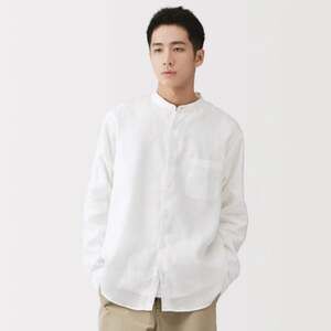 MUJI Men's Linen Stand Collar Shirt Size L White NWOT Minimalist